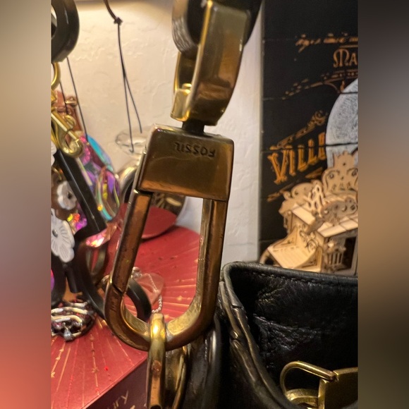 Fossil Black Pebble Leather Crossbody Hobo Shoulder bag w Guitar & Handle Strap - Picture 10 of 13